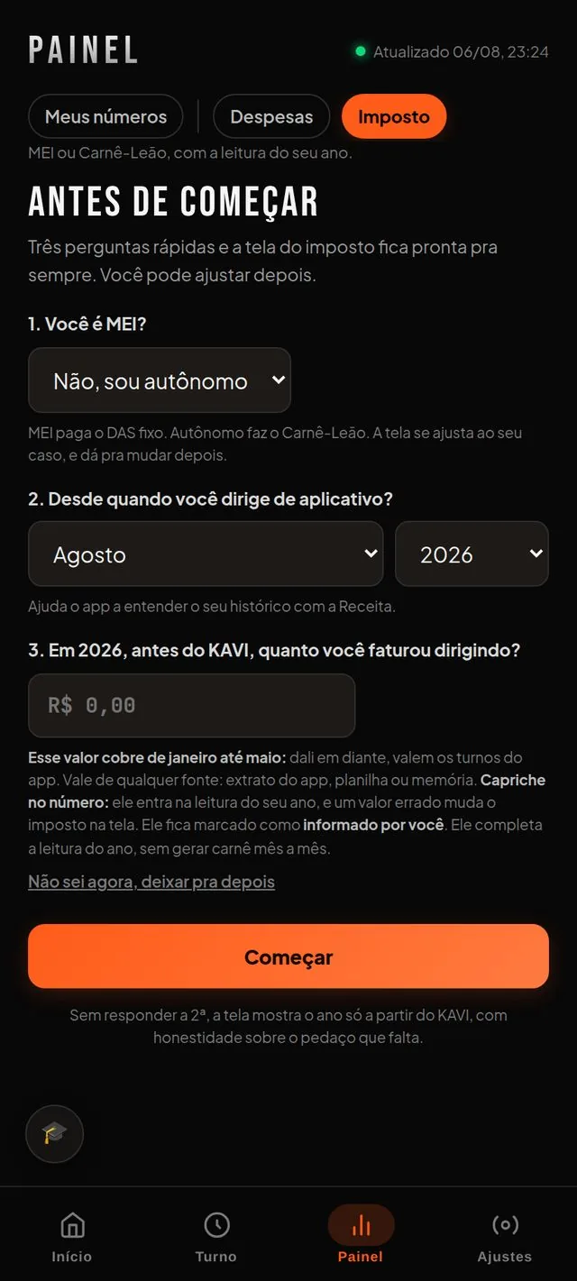 A tela do imposto no KAVI: quanto separar por mês, com MEI e carnê-leão